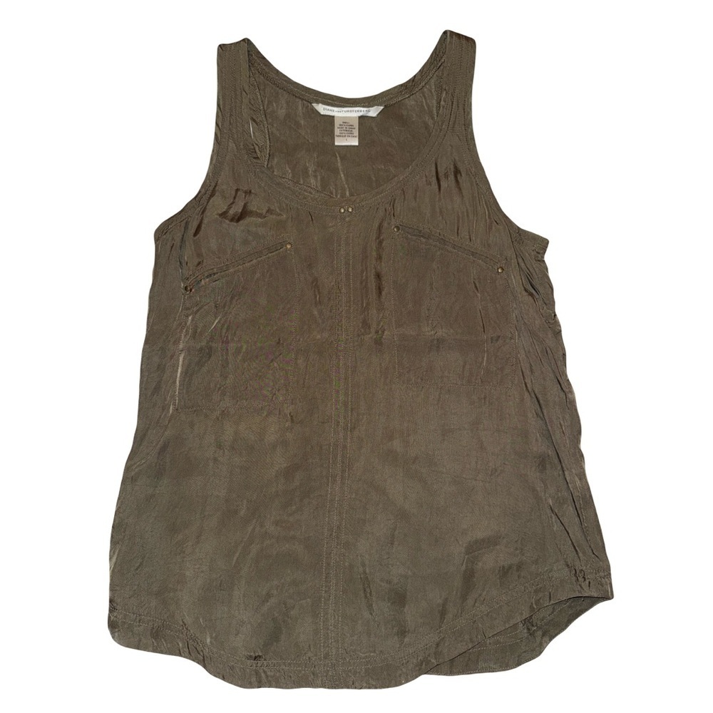 Diane Von Furstenberg Cupro Shell Top Army Green Sz 4 Excellent Condition